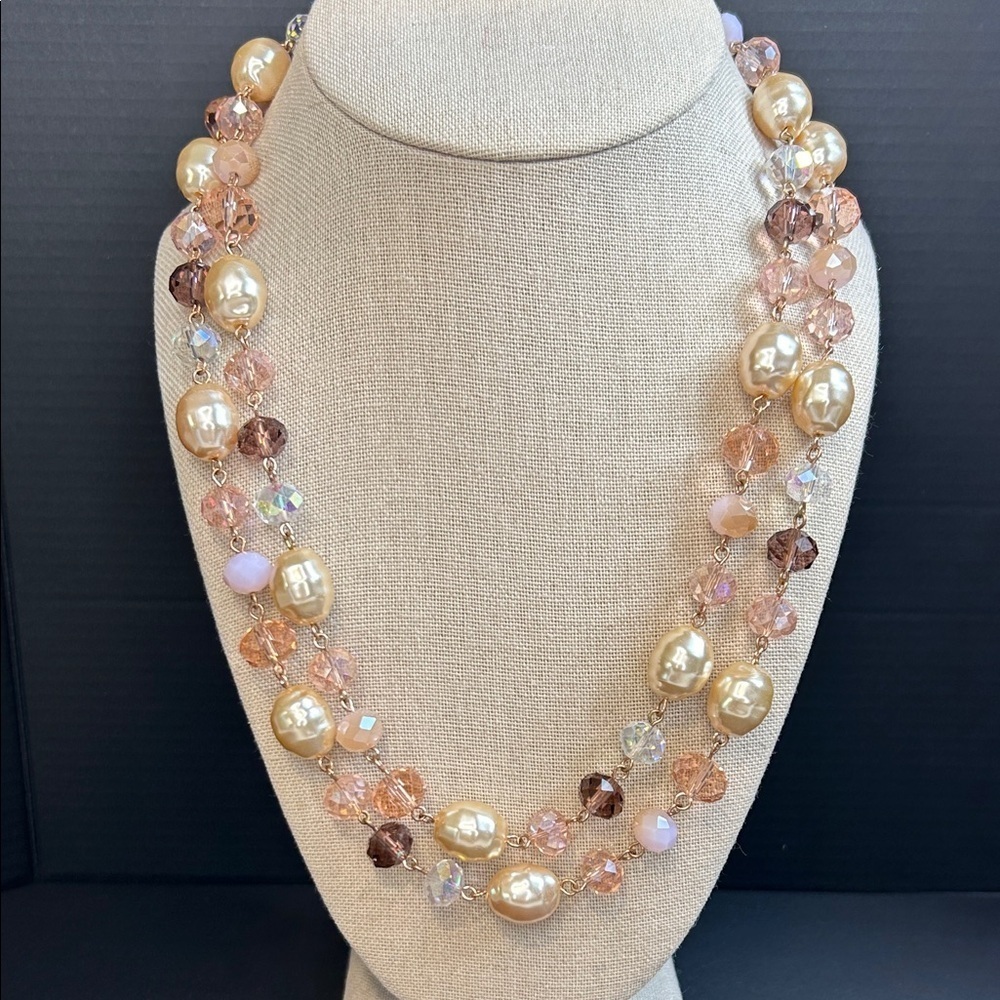 Charter Club Rose Gold and Pink Crystal Beaded Necklace